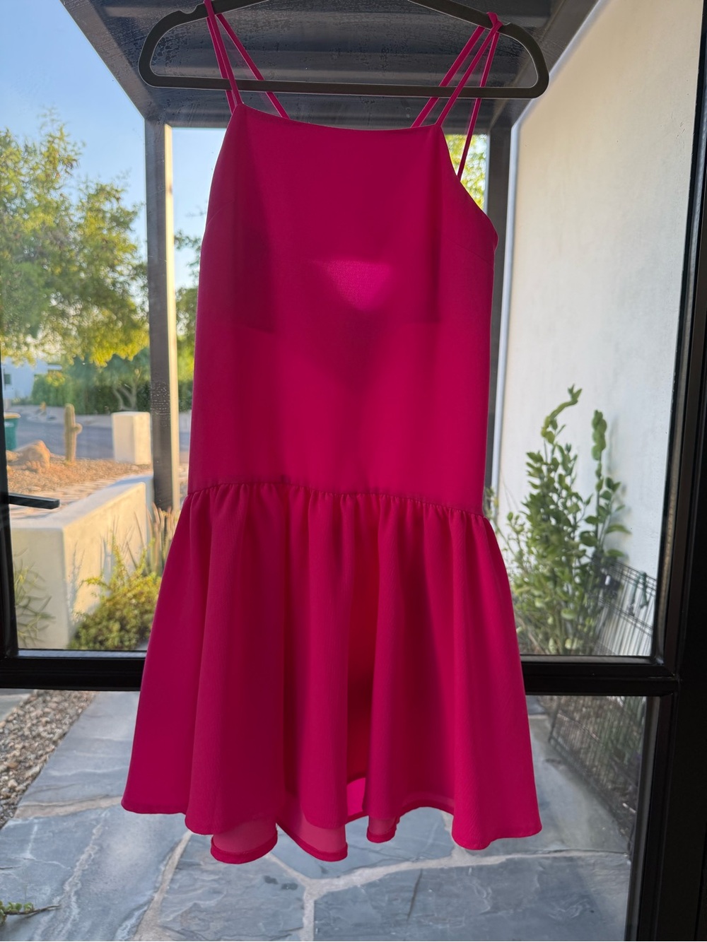 Women’s Hot Pink Spaghetti-Strap Skirted Dress